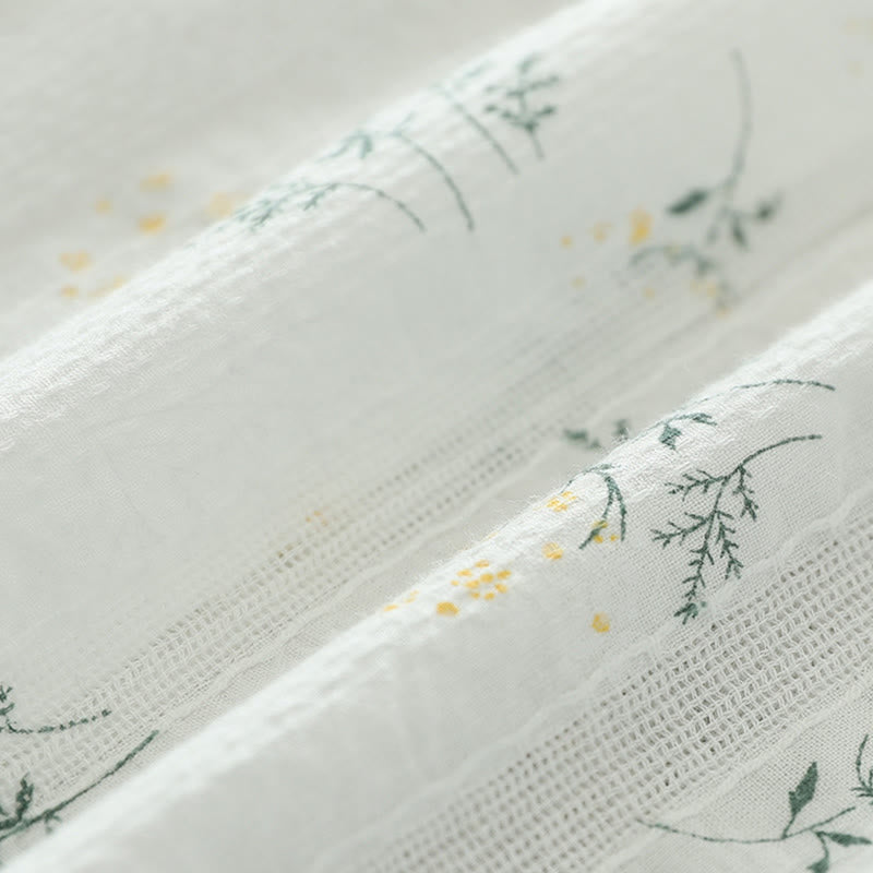 Tactile Cotton Stand-Collar Botanical Meditation Shirt