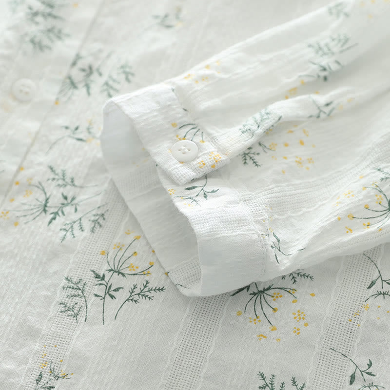 Tactile Cotton Stand-Collar Botanical Meditation Shirt