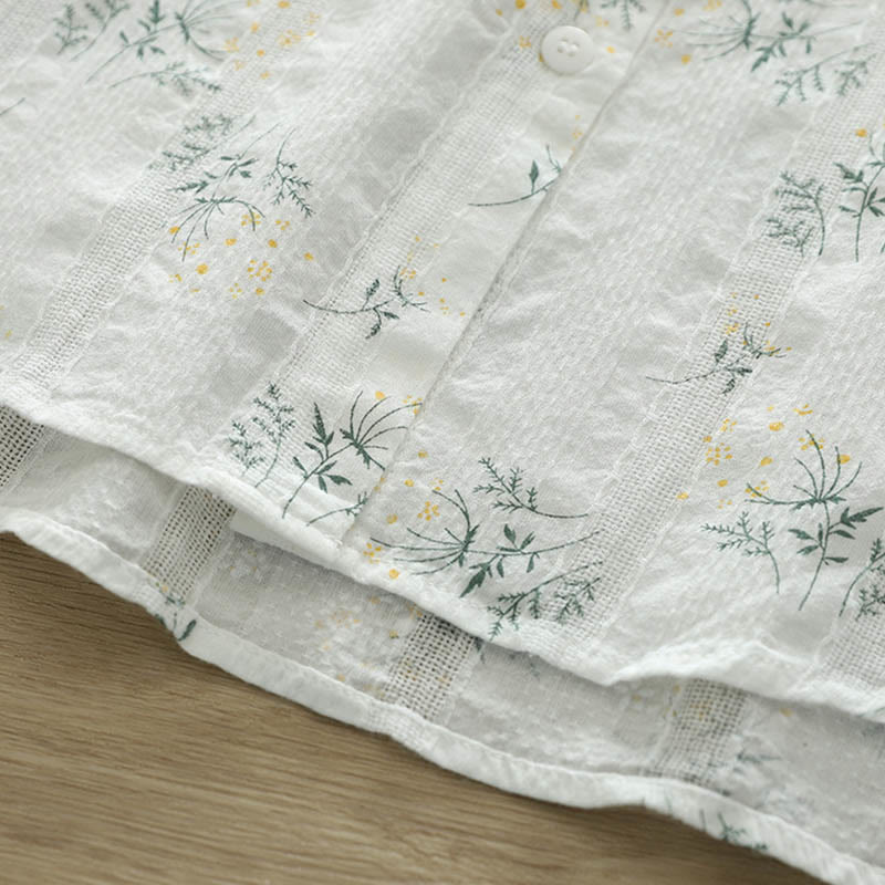 Tactile Cotton Stand-Collar Botanical Meditation Shirt