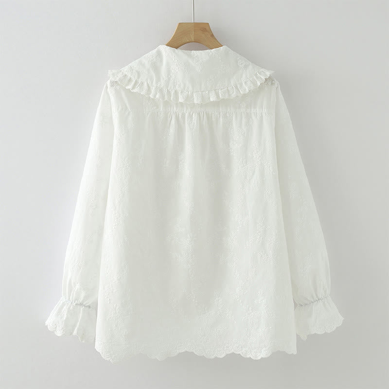 Breathable Cotton Floral Embroidered Long-Sleeve Meditation Shirt