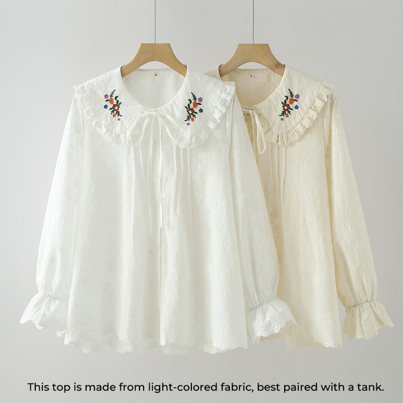 Breathable Cotton Floral Embroidered Long-Sleeve Meditation Shirt