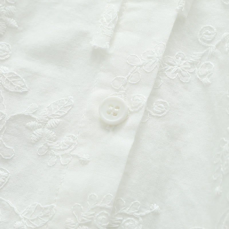 Breathable Cotton Floral Embroidered Long-Sleeve Meditation Shirt