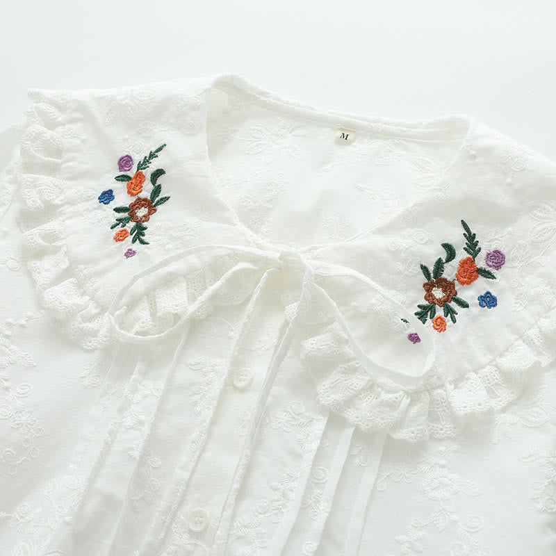 Breathable Cotton Floral Embroidered Long-Sleeve Meditation Shirt
