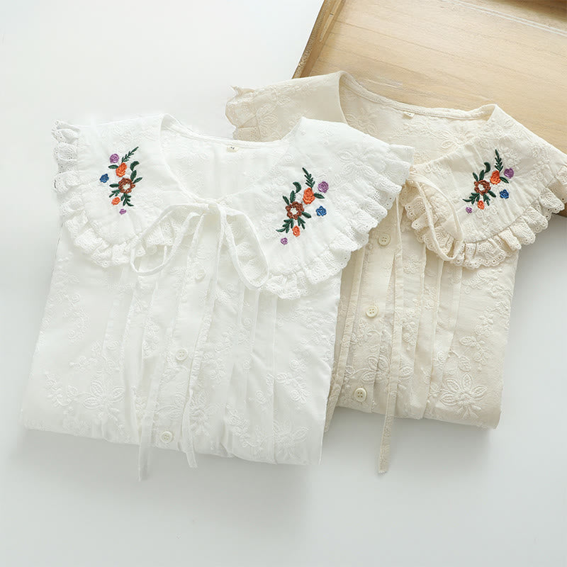 Breathable Cotton Floral Embroidered Long-Sleeve Meditation Shirt