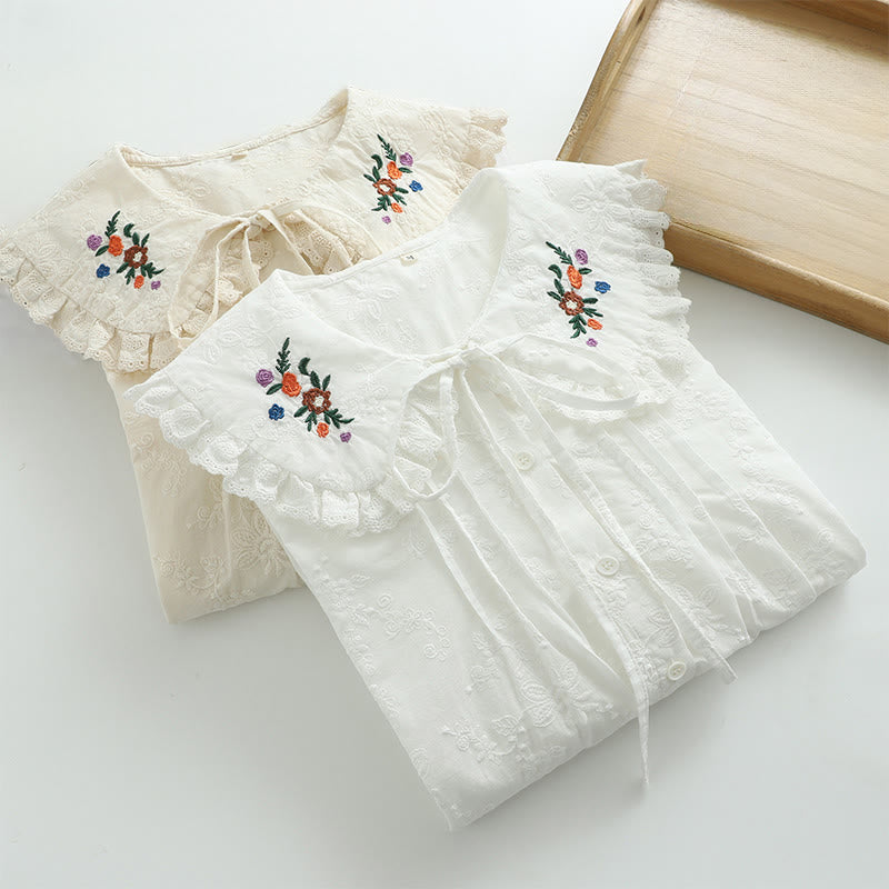 Breathable Cotton Floral Embroidered Long-Sleeve Meditation Shirt