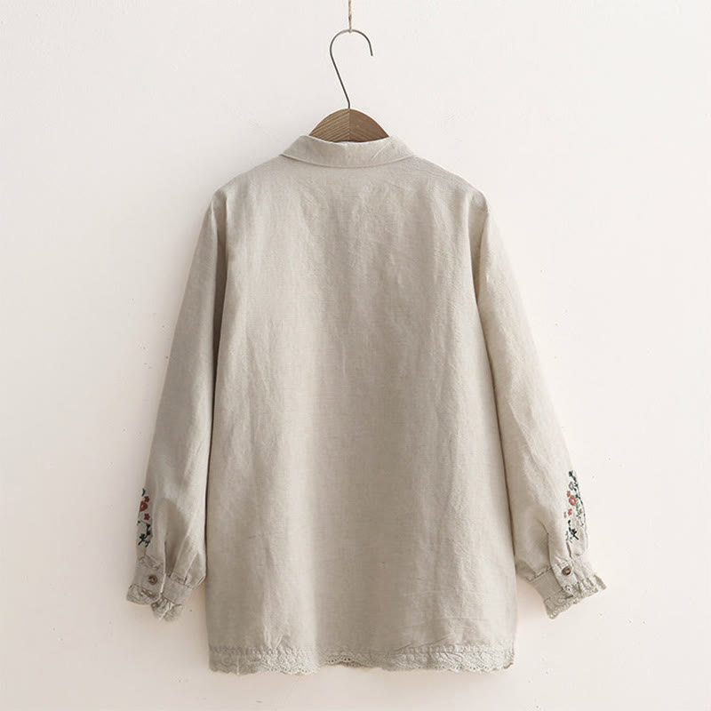 Tactile Cotton Botanical Embroidered Stand Collar Meditation Shirt