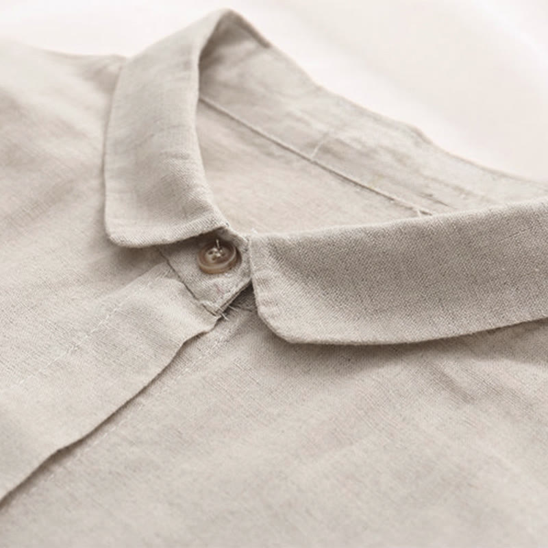 Tactile Cotton Botanical Embroidered Stand Collar Meditation Shirt