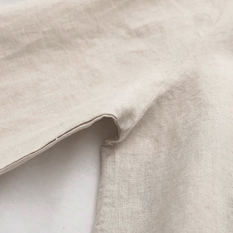 Tactile Cotton Botanical Embroidered Stand Collar Meditation Shirt