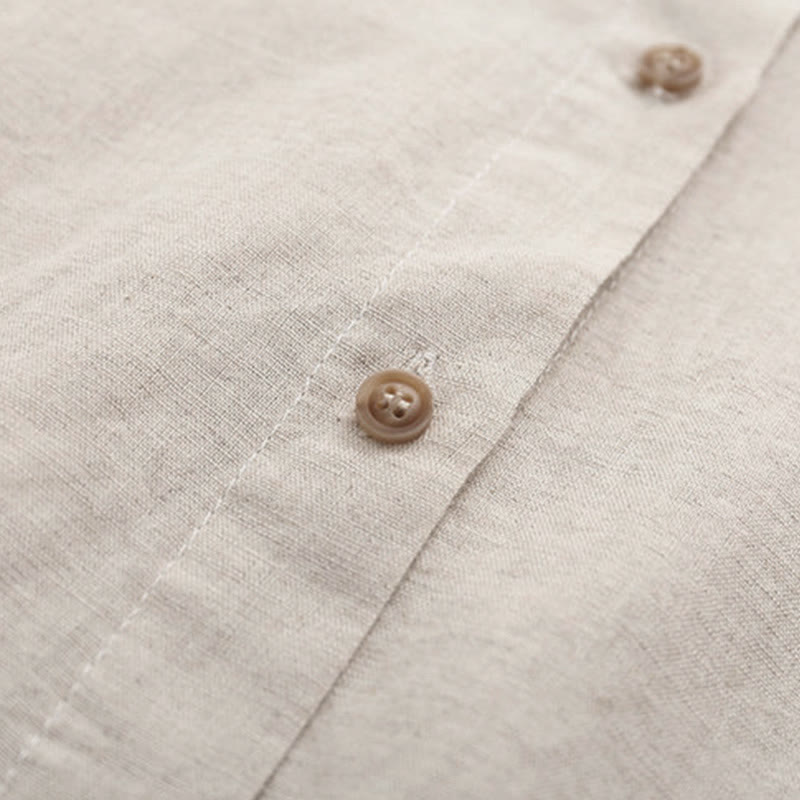 Tactile Cotton Botanical Embroidered Stand Collar Meditation Shirt