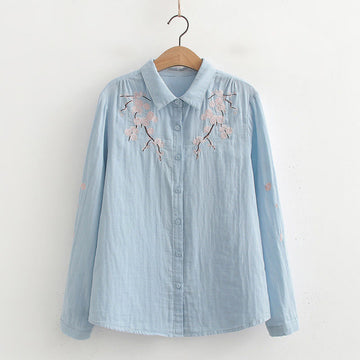 Tactile Cotton Embroidered Stand Collar Meditation Shirt