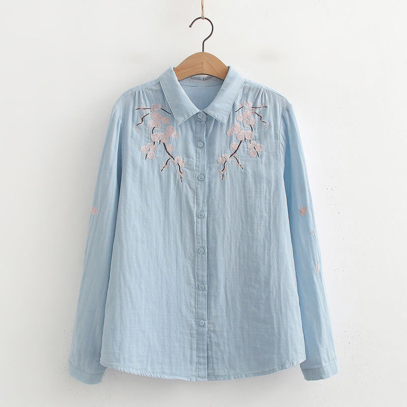 Tactile Cotton Embroidered Stand Collar Meditation Shirt
