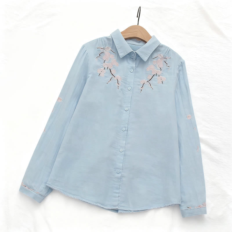 Tactile Cotton Embroidered Stand Collar Meditation Shirt
