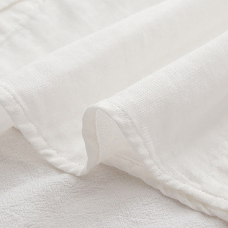 Tactile Cotton Embroidered Stand Collar Meditation Shirt