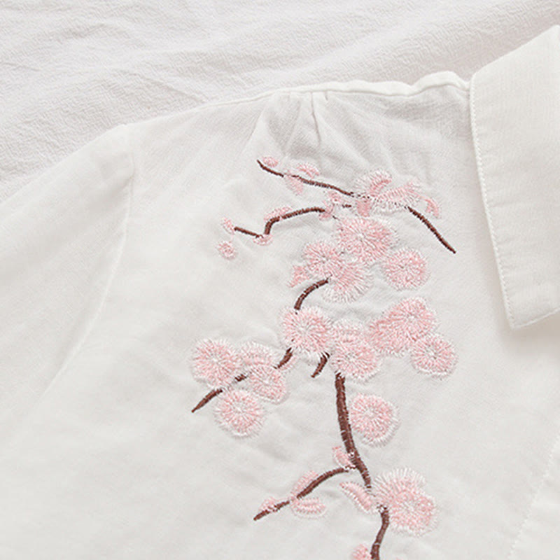 Tactile Cotton Embroidered Stand Collar Meditation Shirt