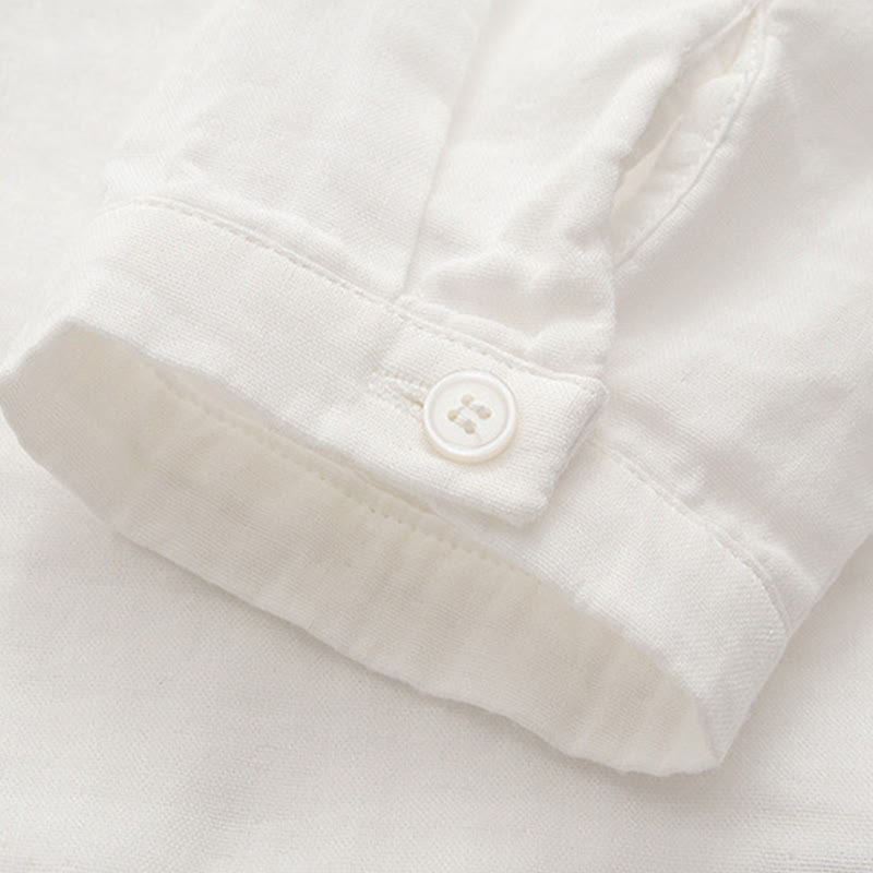 Tactile Cotton Embroidered Stand Collar Meditation Shirt