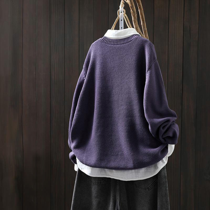 Floral Embroidered Cotton Crew Neck Long Sleeve Cardigan