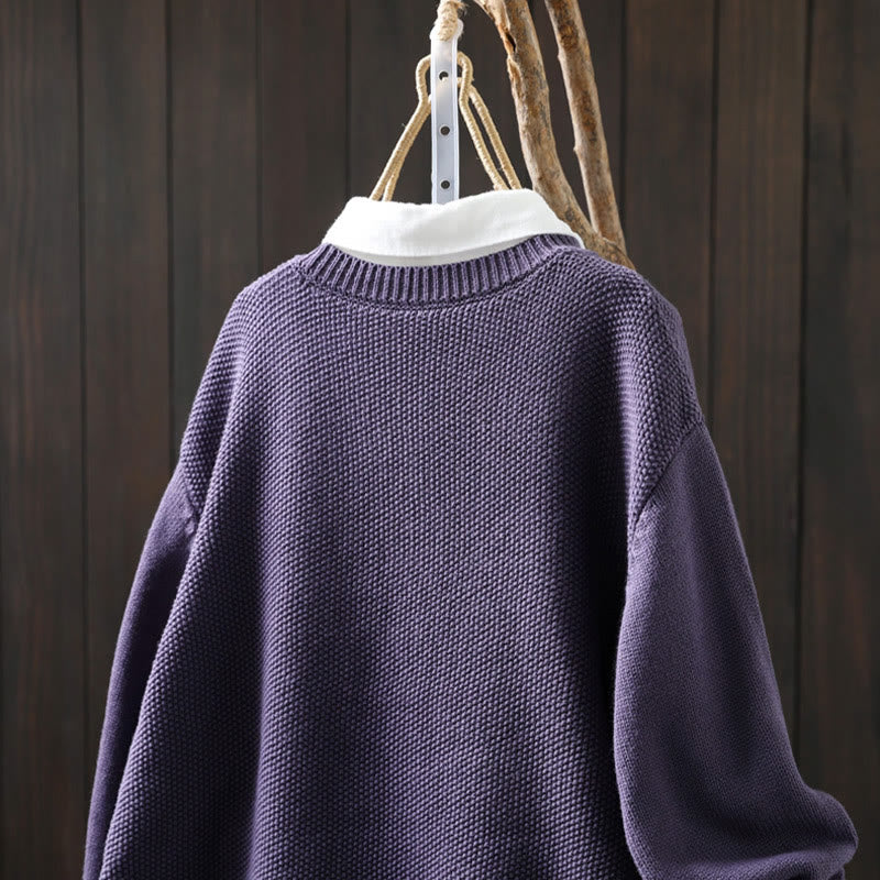 Floral Embroidered Cotton Crew Neck Long Sleeve Cardigan