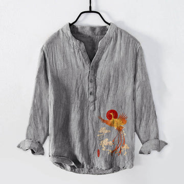 Cotton Linen Stand Collar Mindful Ritual Long Sleeve Shirt