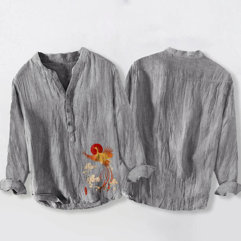 Cotton Linen Stand Collar Mindful Ritual Long Sleeve Shirt