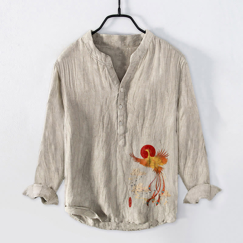 Cotton Linen Stand Collar Mindful Ritual Long Sleeve Shirt