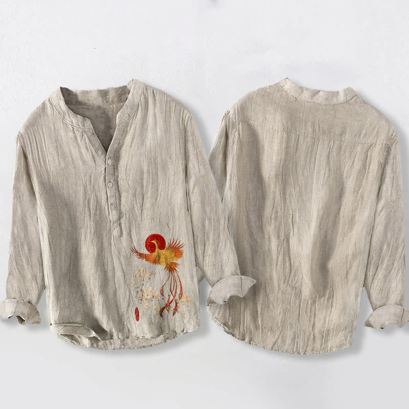 Cotton Linen Stand Collar Mindful Ritual Long Sleeve Shirt