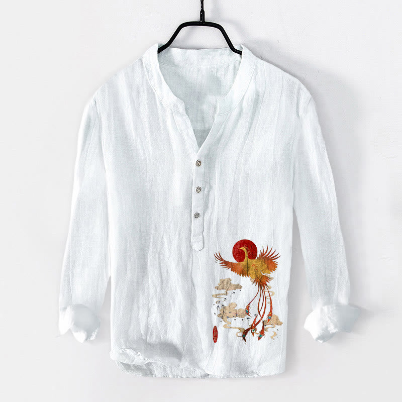 Cotton Linen Stand Collar Mindful Ritual Long Sleeve Shirt