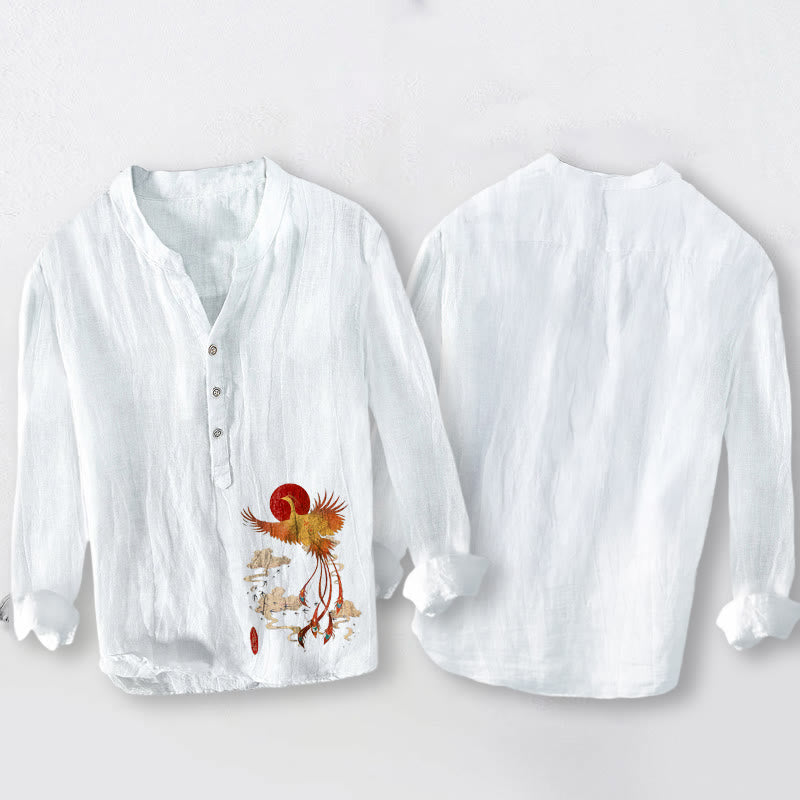 Cotton Linen Stand Collar Mindful Ritual Long Sleeve Shirt