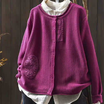 Botanical Cotton Knit Long Sleeve Meditation Cardigan