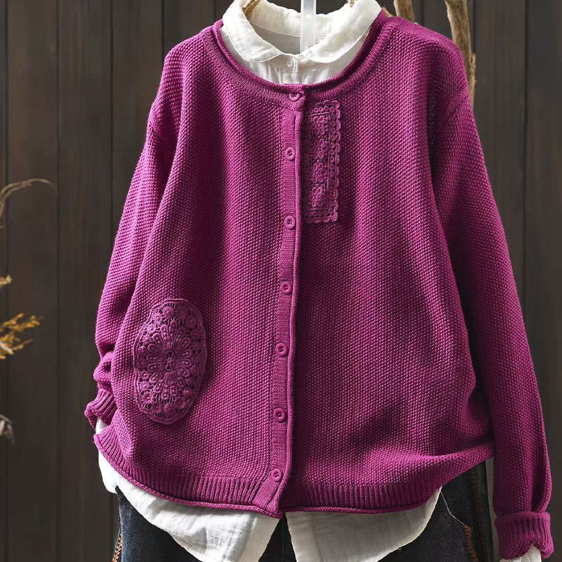 Botanical Cotton Knit Long Sleeve Meditation Cardigan