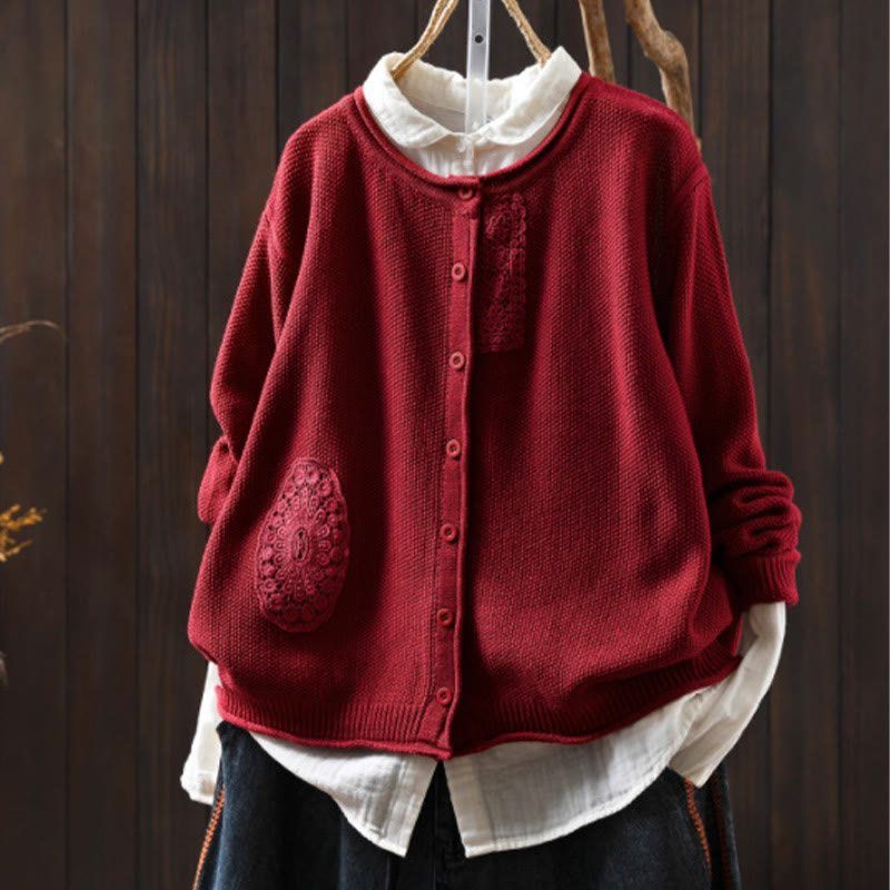 Botanical Cotton Knit Long Sleeve Meditation Cardigan