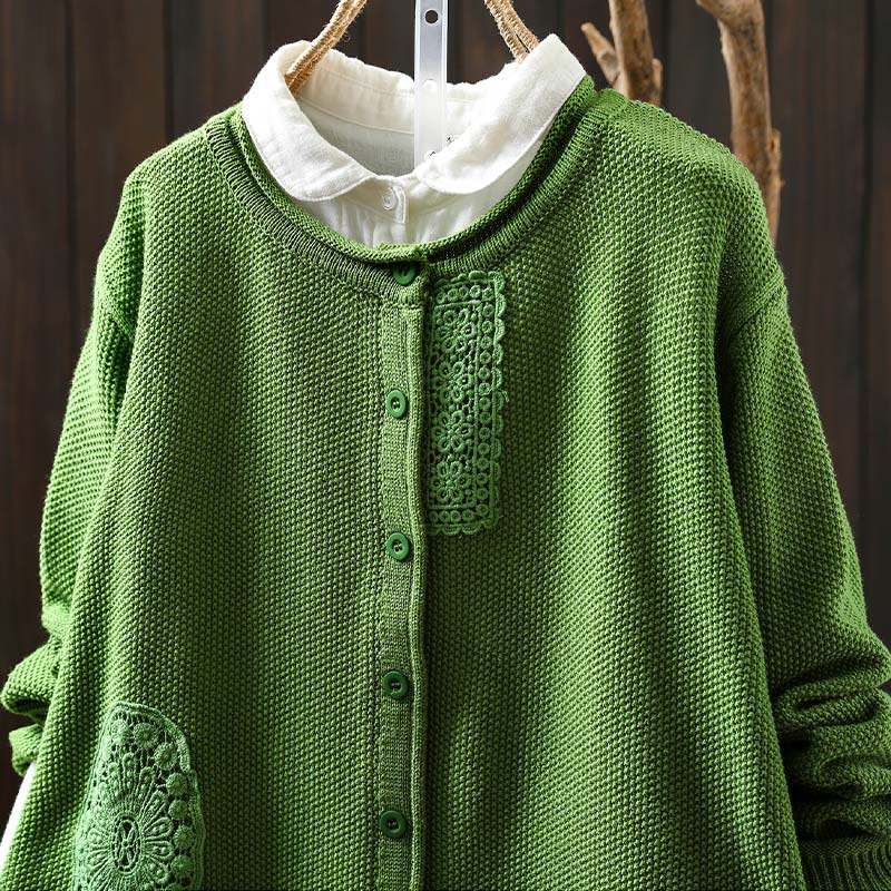 Botanical Cotton Knit Long Sleeve Meditation Cardigan