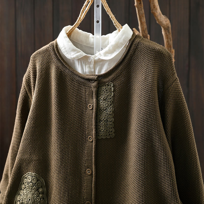 Botanical Cotton Knit Long Sleeve Meditation Cardigan