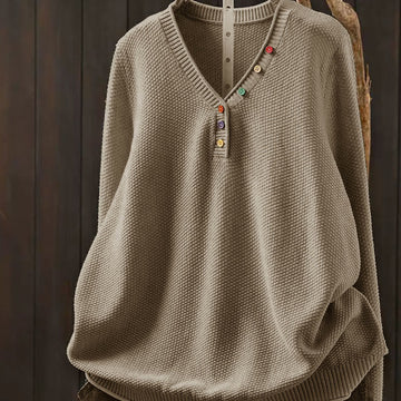 Tactile Cotton V-Neck Slim Fit Long Sleeve Knit Sweater