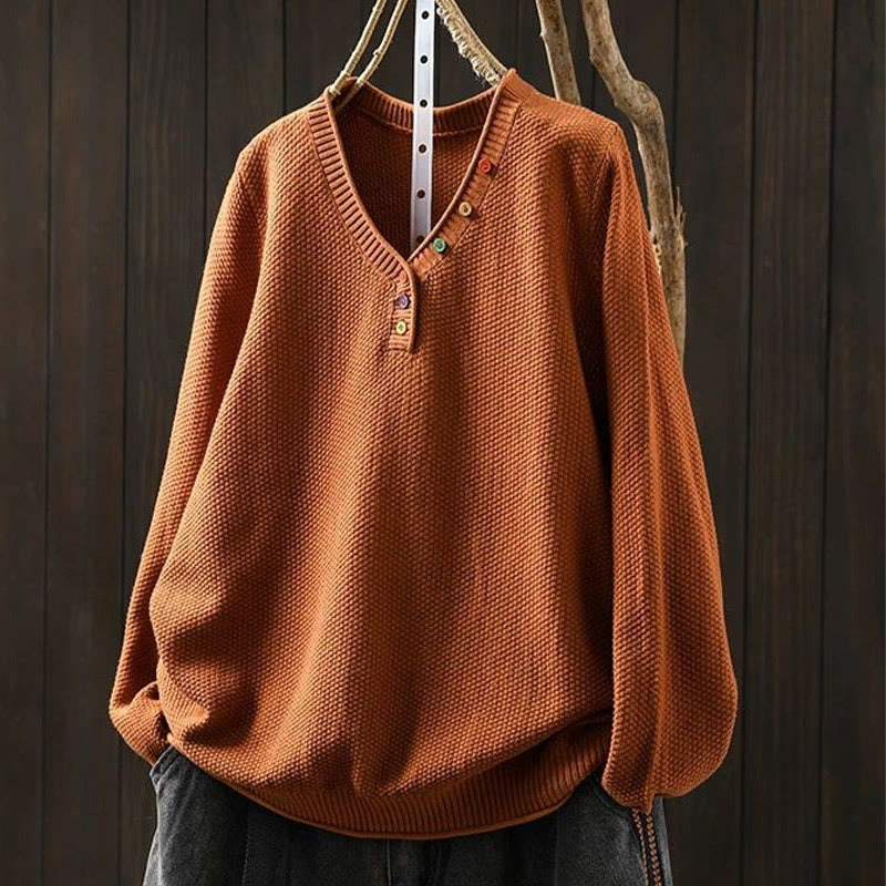 Tactile Cotton V-Neck Slim Fit Long Sleeve Knit Sweater