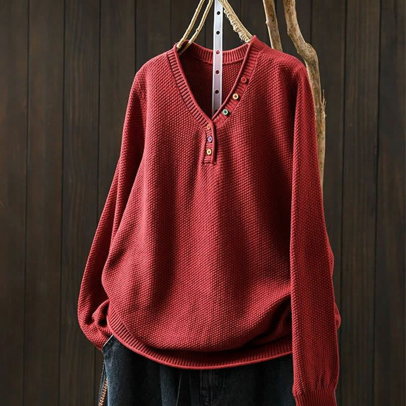 Tactile Cotton V-Neck Slim Fit Long Sleeve Knit Sweater