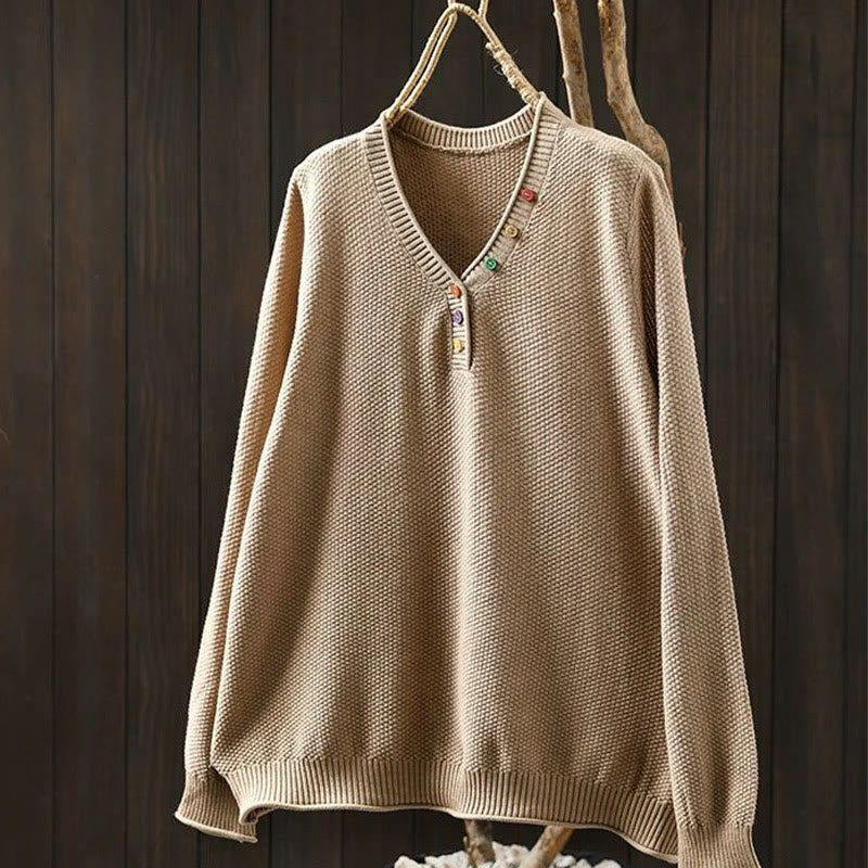 Tactile Cotton V-Neck Slim Fit Long Sleeve Knit Sweater