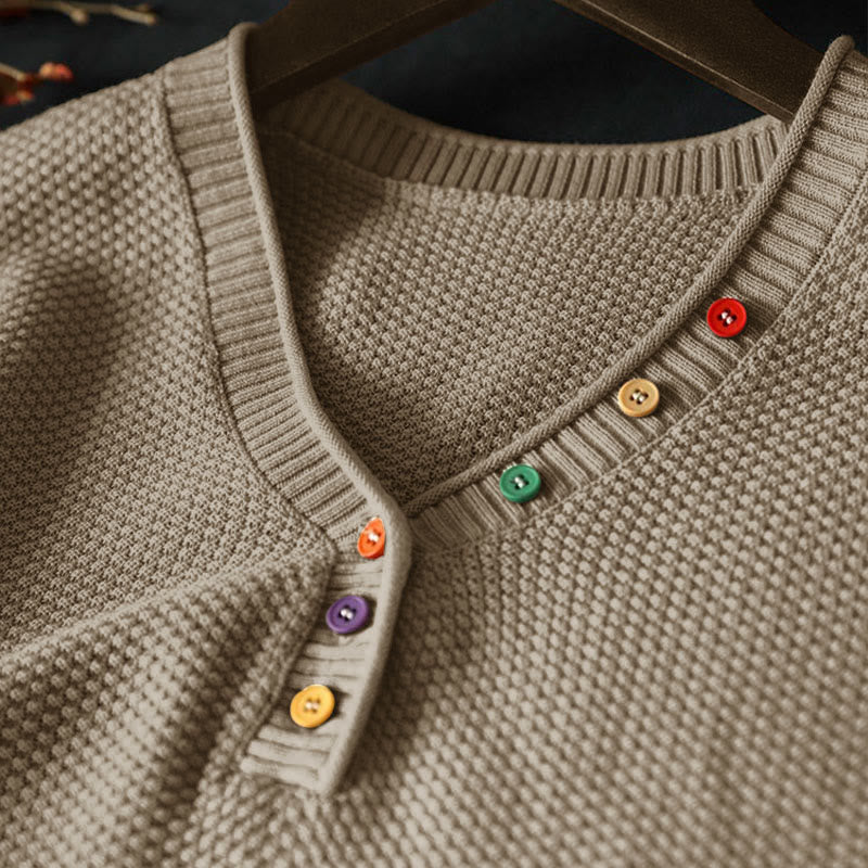 Tactile Cotton V-Neck Slim Fit Long Sleeve Knit Sweater