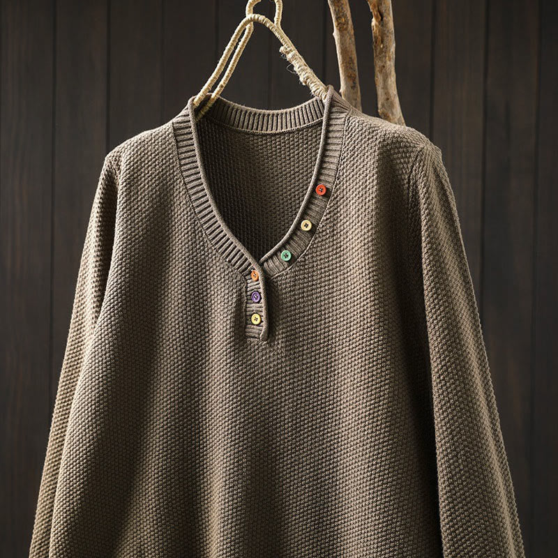 Tactile Cotton V-Neck Slim Fit Long Sleeve Knit Sweater