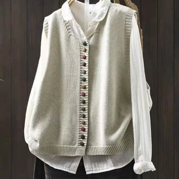 Colorful Buttons Women's Sleeveless Cotton Knitted Vest Waistcoat