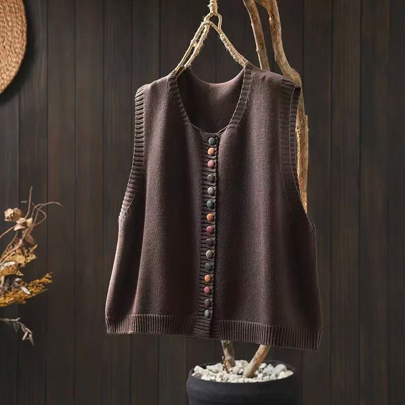Colorful Buttons Women's Sleeveless Cotton Knitted Vest Waistcoat