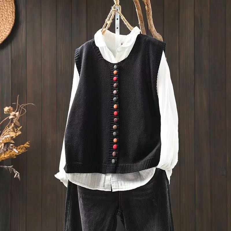 Colorful Buttons Women's Sleeveless Cotton Knitted Vest Waistcoat