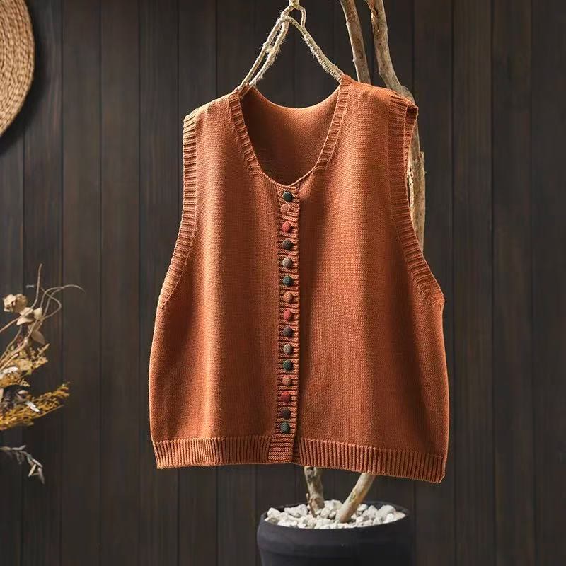 Colorful Buttons Women's Sleeveless Cotton Knitted Vest Waistcoat