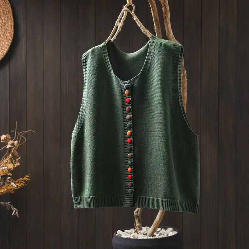 Colorful Buttons Women's Sleeveless Cotton Knitted Vest Waistcoat