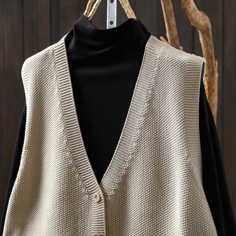 Figure Rabbit Tree Embroidery Buttons Women's Sleeveless Cotton Knitted Vest Waistcoat