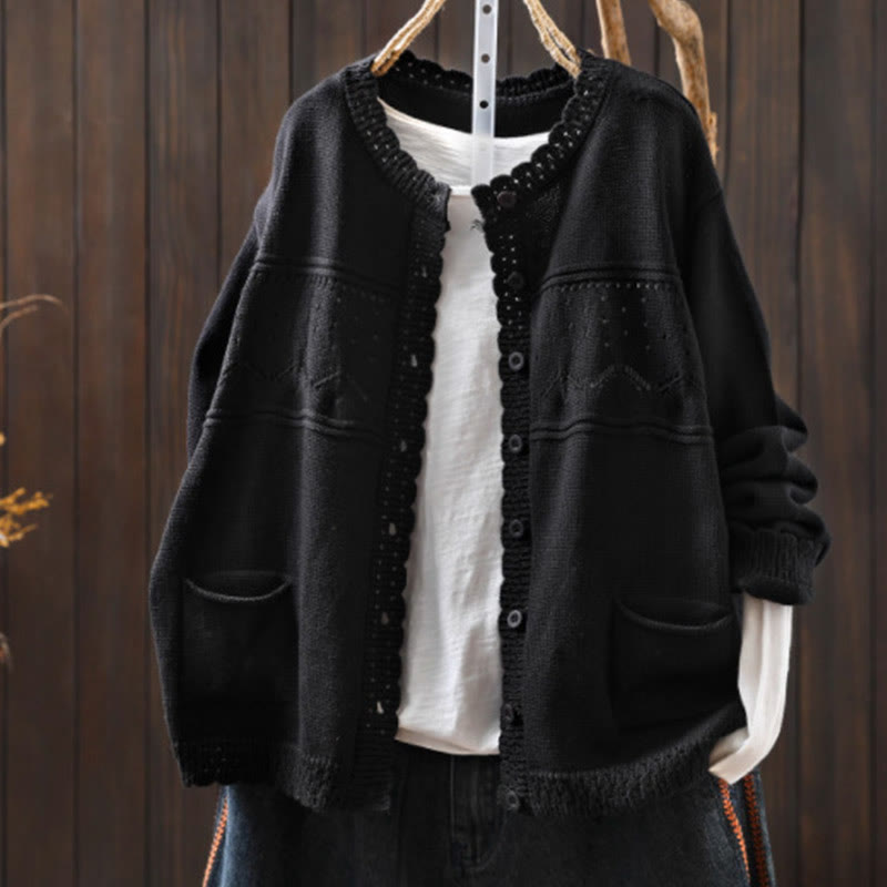 Soft Cotton Crew Neck Long Sleeve Cardigan for Mindful Daily Wear
