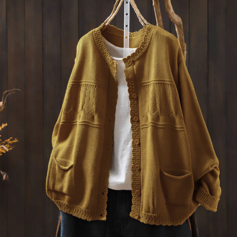 Soft Cotton Crew Neck Long Sleeve Cardigan for Mindful Daily Wear