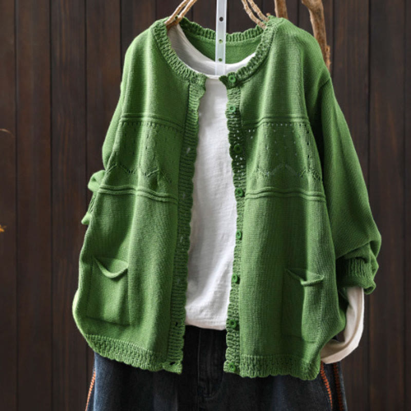 Soft Cotton Crew Neck Long Sleeve Cardigan for Mindful Daily Wear