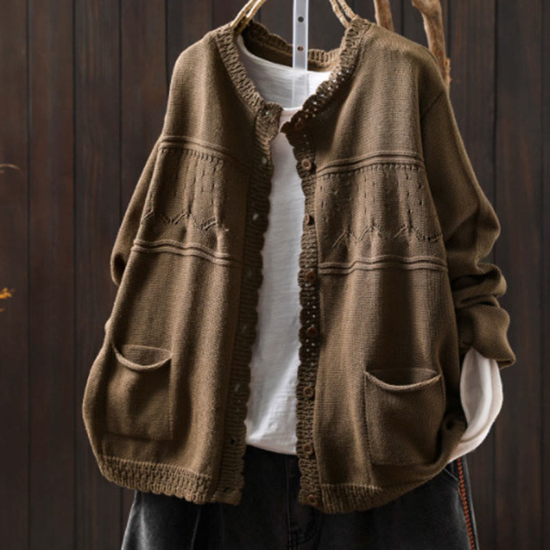 Soft Cotton Crew Neck Long Sleeve Cardigan for Mindful Daily Wear