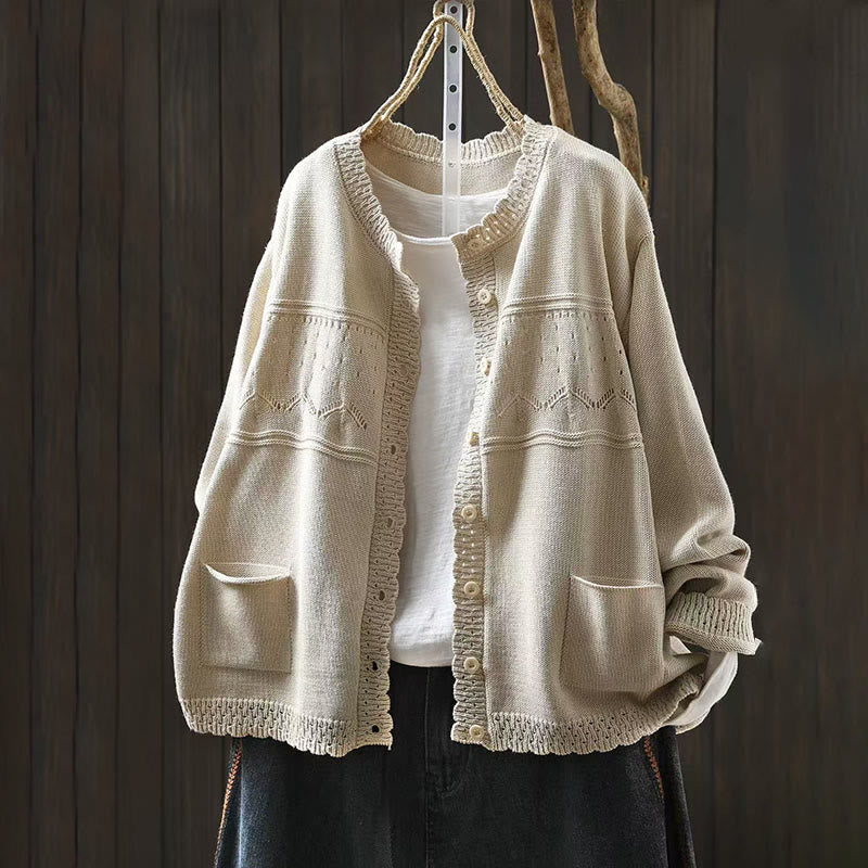 Soft Cotton Crew Neck Long Sleeve Cardigan for Mindful Daily Wear