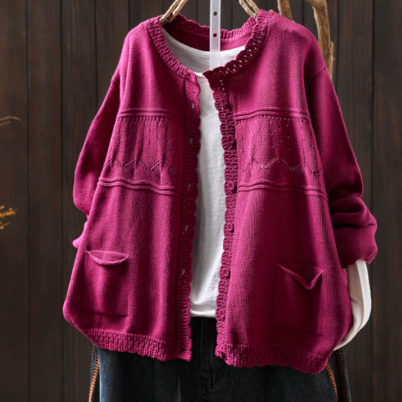 Soft Cotton Crew Neck Long Sleeve Cardigan for Mindful Daily Wear